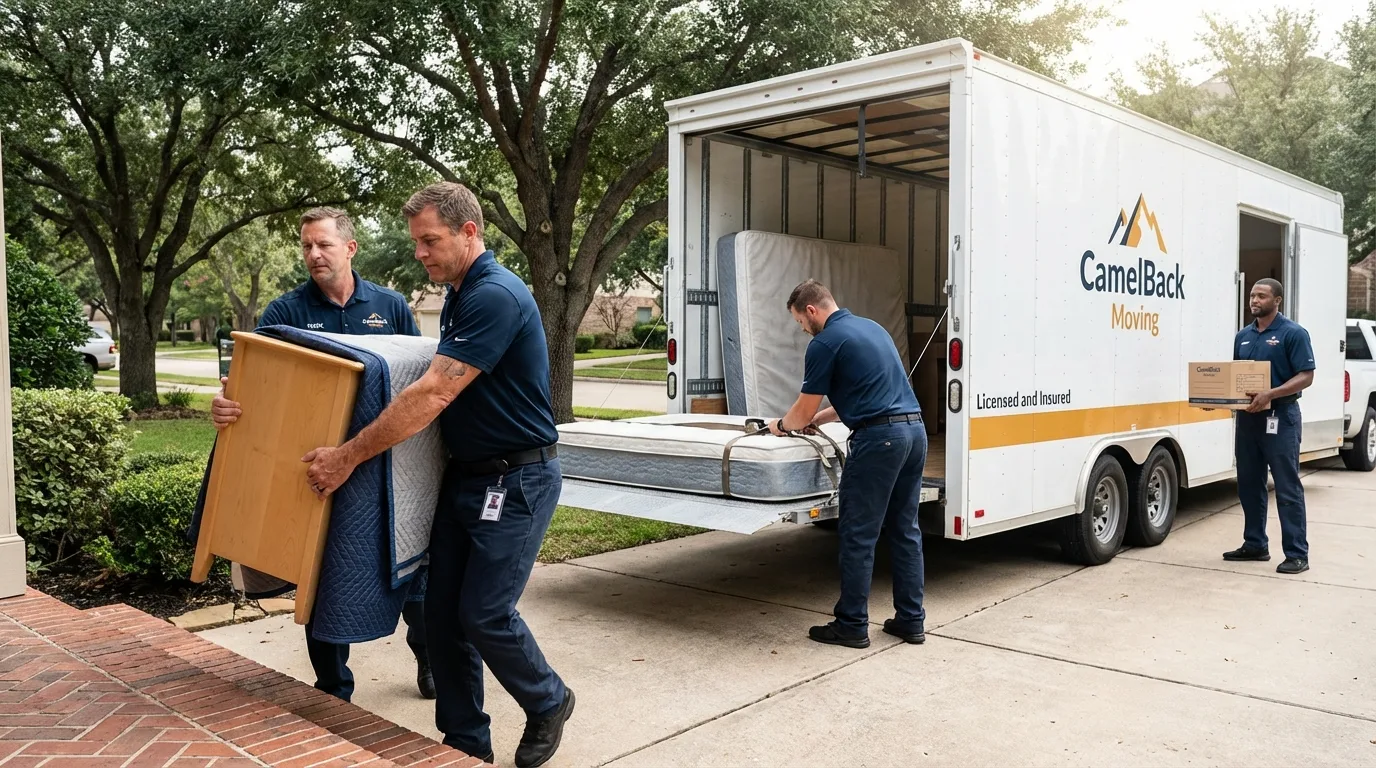 Crew loading residential truck for cross-state move from Franksville, WI