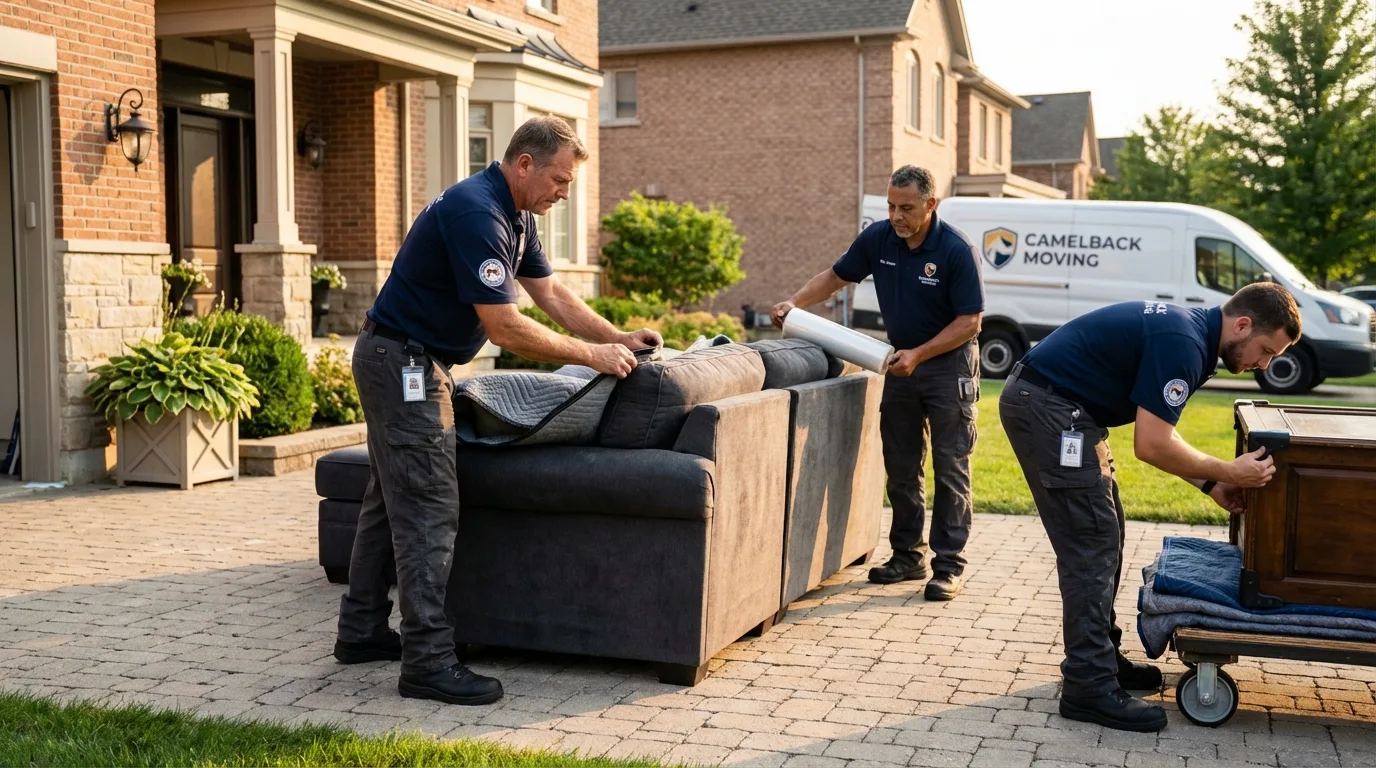 Large estate moving crew wrapping furniture in Franksville, WI