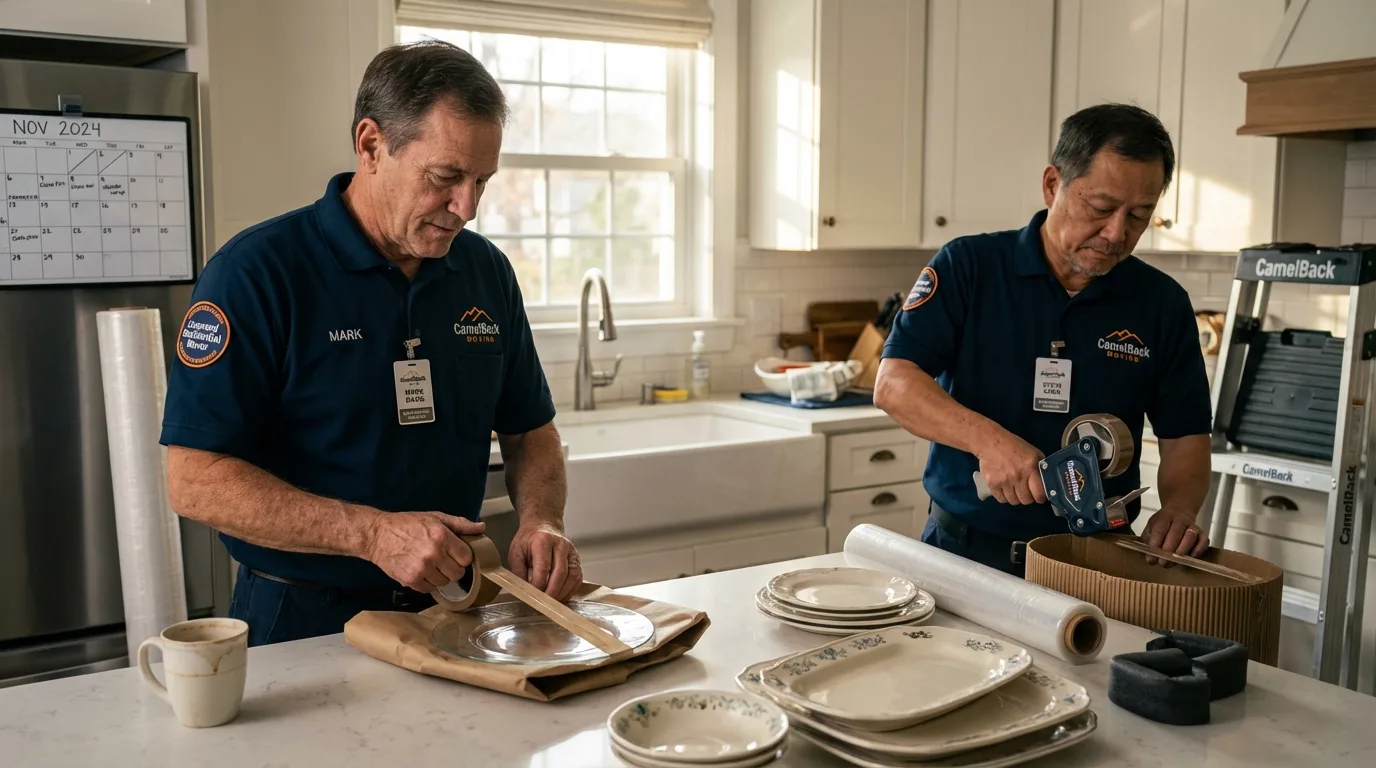 Professional crew packing kitchen dishware in Franksville, WI