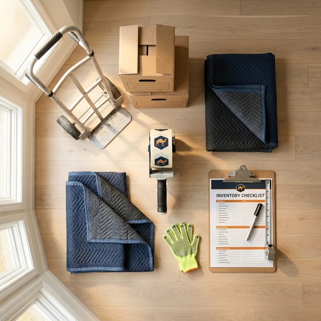 Professional moving supplies and packing materials layout for Franksville residential relocations